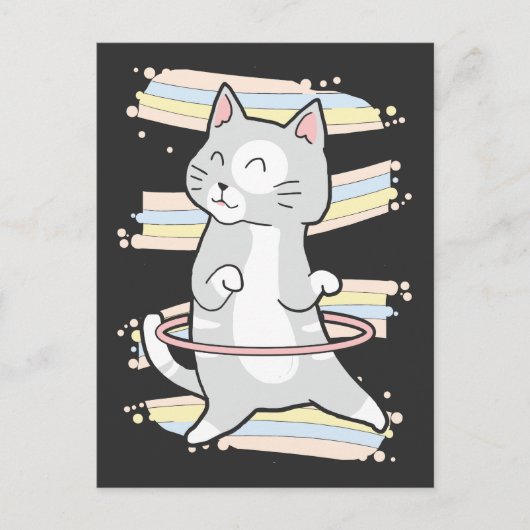 Niedlich Hula Hoop Kitty Dancing Cat Tanz Lover Postkarte (Vorderseite)