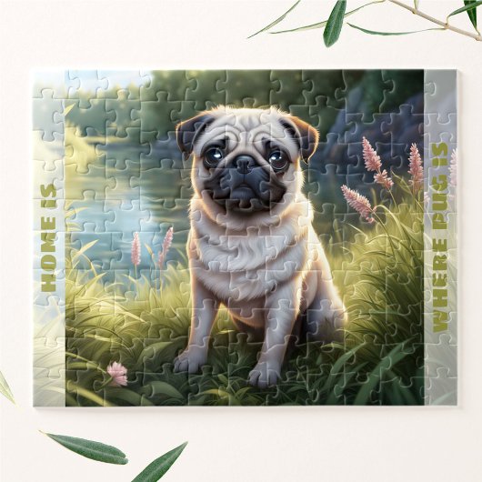 Niedlich Hund Mops Welpe Individuelle Name Puzzle