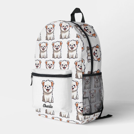 Niedlich Hund Welpe Muster Individuelle Name Bedruckter Rucksack (Rückseitige Ecke Rechts)