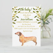 Niedlich Hunde Dackel Blumengrün Weiner Kinderdusc Einladung (Stehend Vorderseite)