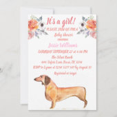 Niedlich Hunde Dackel Floral Pink Weiner Baby Girl Einladung (Vorderseite)