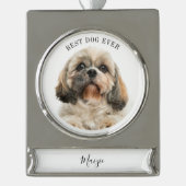 Niedlich Hunde Foto Personalisiert Urlaub für Haus Banner-Ornament Silber (Vorderseite)