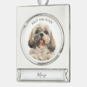 Niedlich Hunde Foto Personalisiert Urlaub für Haus Banner-Ornament Silber (Links)