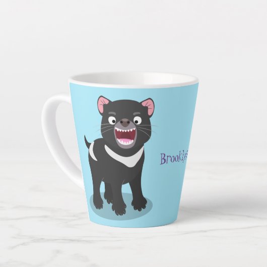 Niedlich hungriger Tasmanischer Teufel Cartoon Ill Milchtasse (Linke Ecke)