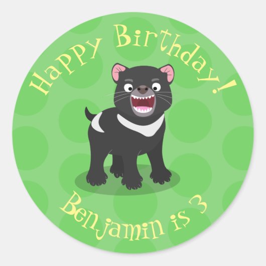 Niedlich hungriger Tasmanischer Teufel Cartoon Ill Runder Aufkleber (Vorderseite)