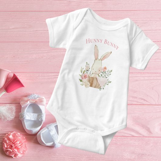 Niedlich Hunny Bunny Typografy Rabbit Pink Girl Baby Strampler