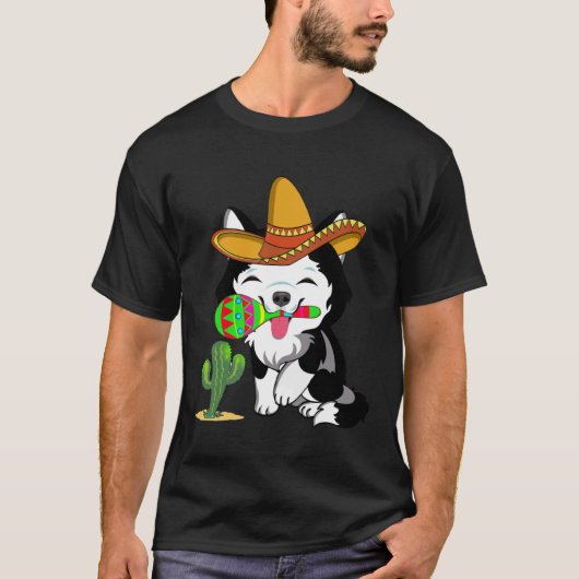 Niedlich Husky Dog Cinco de Mayo 5. Mai Celebratio T-Shirt (Vorderseite)