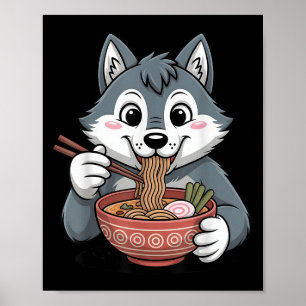 Niedlich Husky Eating Ramen Japanisch Kawaii Dog N Poster