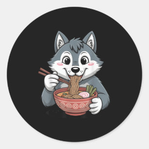 Niedlich Husky Eating Ramen Japanisch Kawaii Dog N Runder Aufkleber