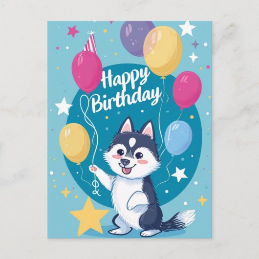Niedlich Husky Happy Birthday Postkarte (Vorderseite)