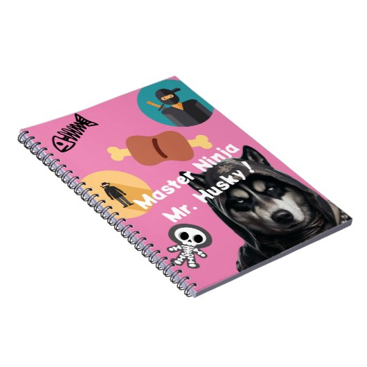 Niedlich Husky Ninja Notebook Personalisiert rosa Notizblock (Rechte Seite)