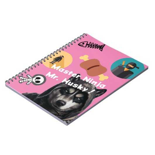 Niedlich Husky Ninja Notebook Personalisiert rosa  Notizblock (Linke Seite)
