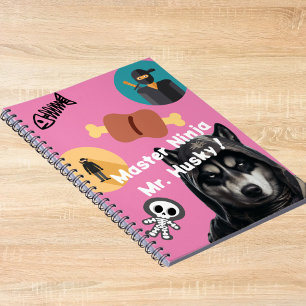 Niedlich Husky Ninja Notebook Personalisiert rosa  Notizblock
