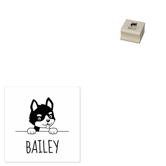 Niedlich Husky Pup Individuelle Name Gummistempel (Stempel)