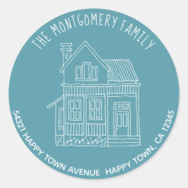 Niedlich Hygge Minimalistisch Hand Drain House Add Runder Aufkleber