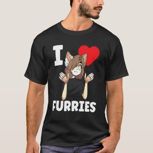 Niedlich I Heart Furries Furry Fandom Liebe T-Shirt (Vorderseite)