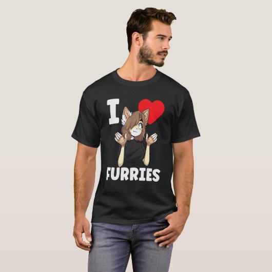 Niedlich I Heart Furries Furry Fandom Liebe T-Shirt (Vorne ganz)