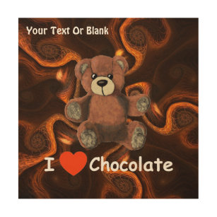 Niedlich I Herz (Liebe) Schokolade Teddy Bär Holzdruck