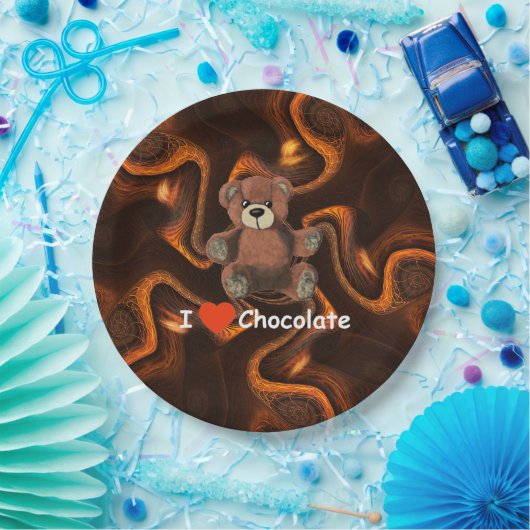 Niedlich I Herz (Liebe) Schokolade Teddy Bär Pappteller (Party)