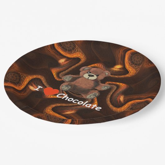Niedlich I Herz (Liebe) Schokolade Teddy Bär Pappteller (Schrägansicht)