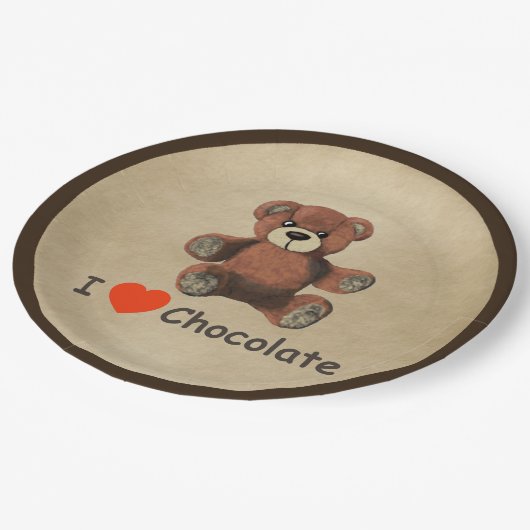 Niedlich I Herz (Liebe) Schokolade Teddy Bär Pappteller (Schrägansicht)