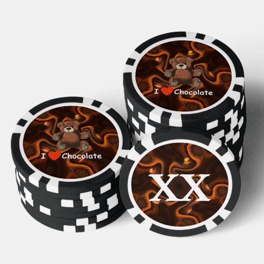Niedlich I Herz (Liebe) Schokolade Teddy Bär Pokerchips (Stapel)
