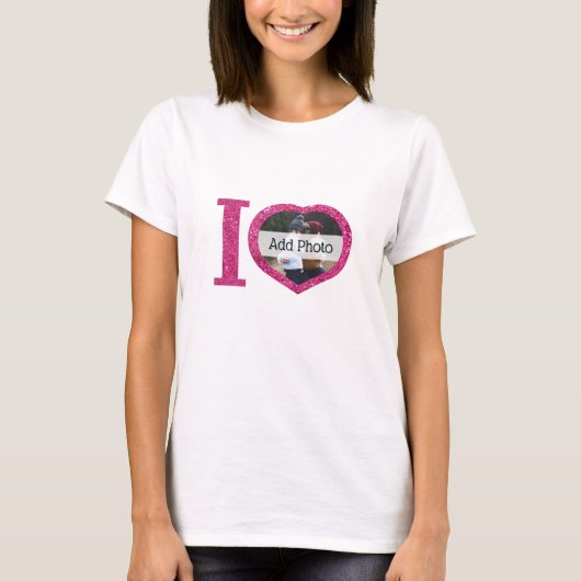 Niedlich I-Herz rosa Glitzer Liebe Foto Rahmen kün T-Shirt (Vorderseite)
