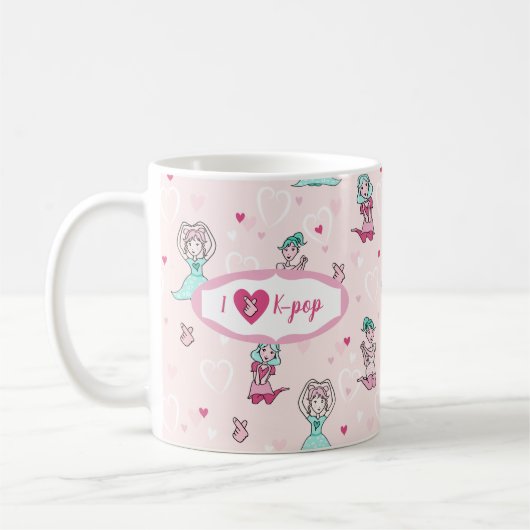 Niedlich I Liebe K-Pop Girls Aquamarin Rosa Herz Kaffeetasse (Links)