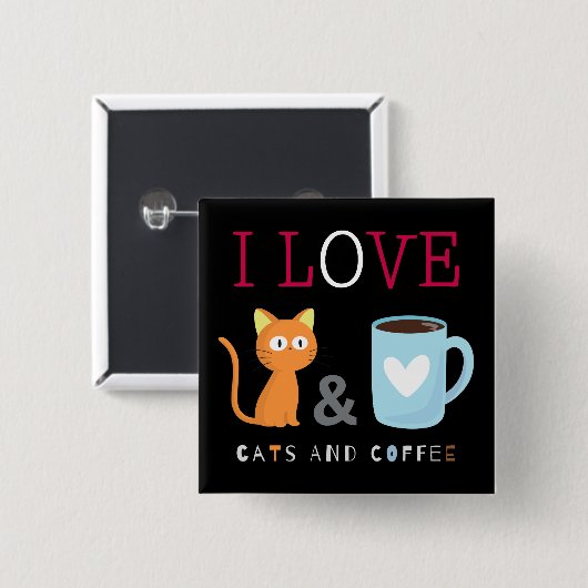 Niedlich I Liebe Katzen und Kaffee schwarz Button (Vorne & Hinten)