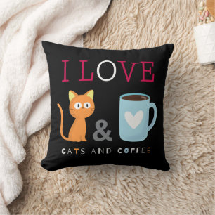 Niedlich I Liebe Katzen und Kaffee schwarz Kissen