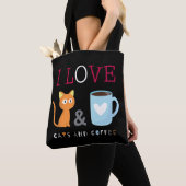 Niedlich I Liebe Katzen und Kaffee schwarz Tasche (Von Nahem)