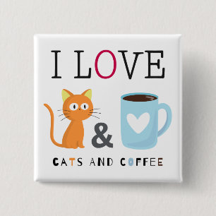 Niedlich I Liebe Katzen und Kaffee weiß Button