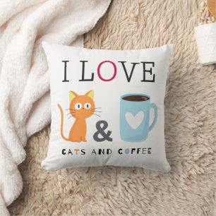 Niedlich I Liebe Katzen und Kaffee weiß Kissen