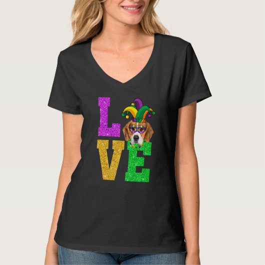 Niedlich I Liebe Mardi Gras Beagle Doppy Welpe T-Shirt (Vorderseite)