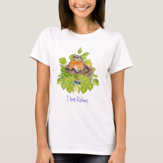 Niedlich I Liebe Robins, Robin on Nest T-Shirt (Vorderseite)