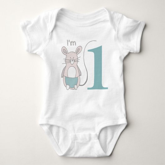 Niedlich "I m 1" Funny Mouse Blue Baby Strampler (Vorderseite)