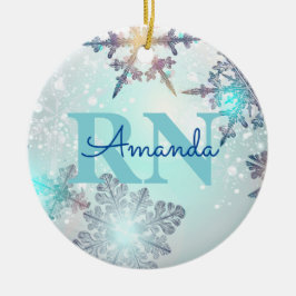 Niedlich Ice Blue Snowflake Personalisierter Name Keramik Ornament