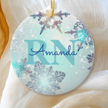 Niedlich Ice Blue Snowflake Personalisierter Name 
