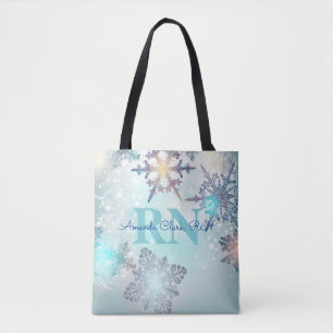 Niedlich Ice Blue Snowflake Personalisierter Name  Tasche