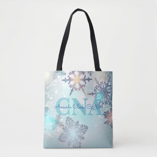 Niedlich Ice Blue Snowflake Personalisierter Name Tasche (Vorderseite)