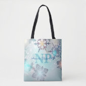 Niedlich Ice Blue Snowflake Personalisierter Name Tasche (Vorderseite)