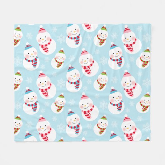 Niedlich Ice Blue Winter Snowman Pattern Fleecedecke (Vorderseite (Horizontal))