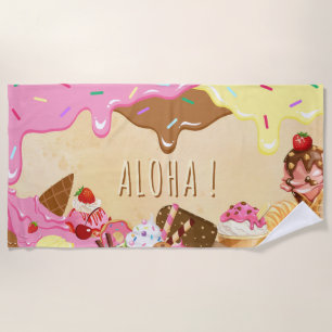 Niedlich Ice Creme Individuelle Name Strandtuch
