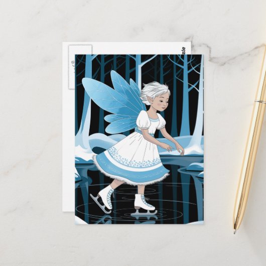 Niedlich Ice Skaten Faicy Winter Pond Postkarte (Vorderseite/Rückseite Beispiel)