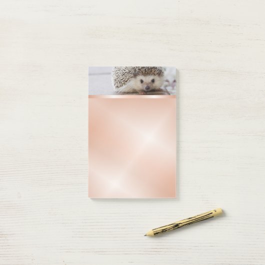 Niedlich Igel Foto Rose Gold Post-it Klebezettel (Auf Schreibtisch)