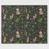 Niedlich Illustriert Retro Weihnachten Dunkelgrün Geschenkpapier (Flach)