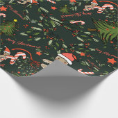 Niedlich Illustriert Retro Weihnachten Dunkelgrün Geschenkpapier (Ecke)
