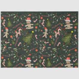 Niedlich Illustriert Retro Weihnachten Dunkelgrün Seidenpapier