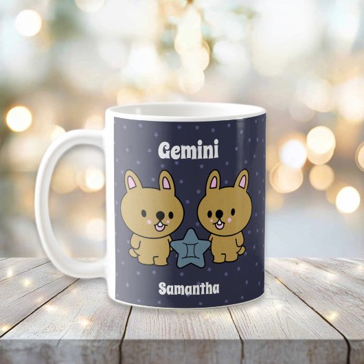 Niedlich Illustrierte Gemini Zodiac Personalisiert Kaffeetasse