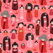Niedlich Illustrierte Japanisch Kokeshi Pink Geschenkpapier